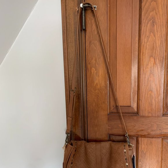 Platania Grained Leather Studded Floral Cut Out Slouch Top  Platania Leather Satchel